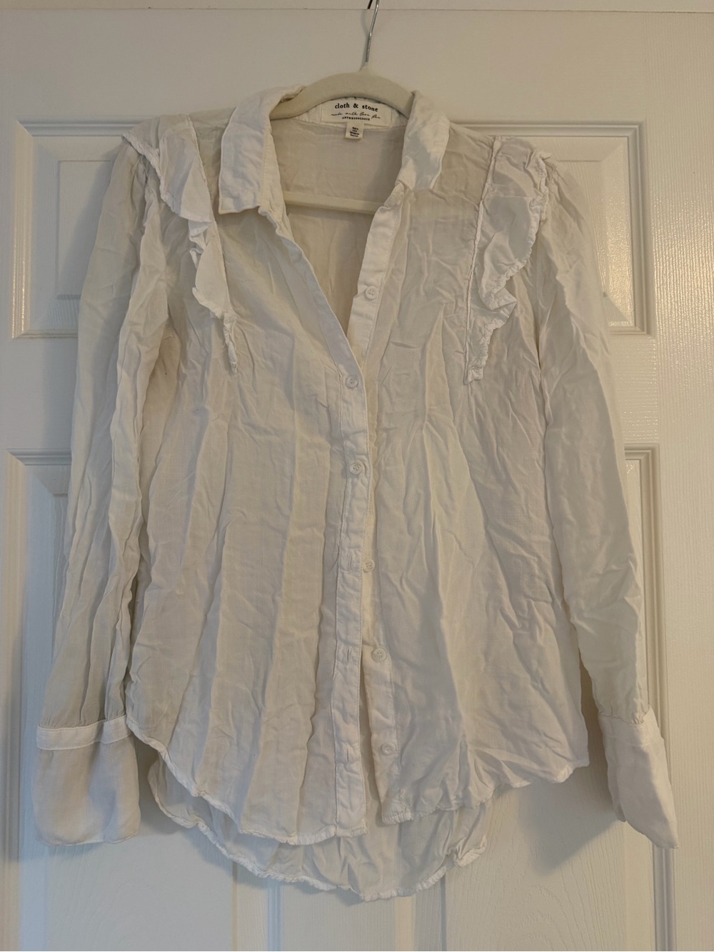 cloth & stone Cream Ruffle-Trim Button-Down Blouse
